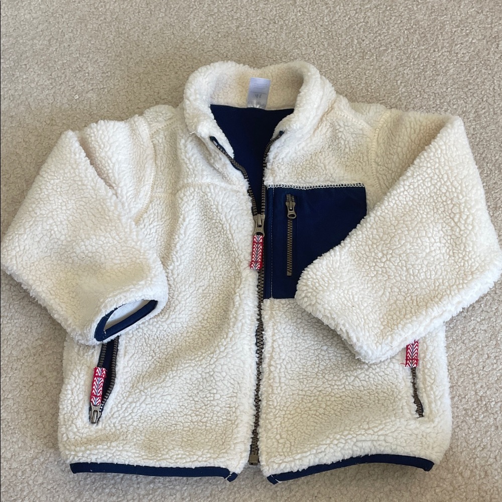 Carter’s 4T Boys Kids Cream Sherpa Zip Jacket with Navy Trim